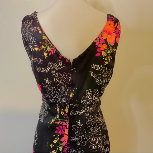 Low Cut Plunge Vintage Sexy Floral Flower Dress 10/L - Picture 5 of 6